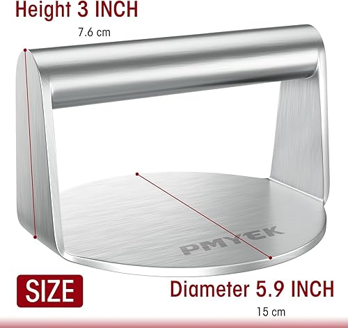 Miniatura 4 de Prensa de hamburguesa de acero inoxidable, triturador de hamburguesas redondo de 5.9 pulgadas, prensa de tocino para hamburguesas de carne