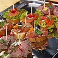 Vista 5 de Gmark Palillos de dientes de madera de bambú, 1600 piezas en soporte de almacenamiento de plástico, resistente de doble cara para fiestas, oliva