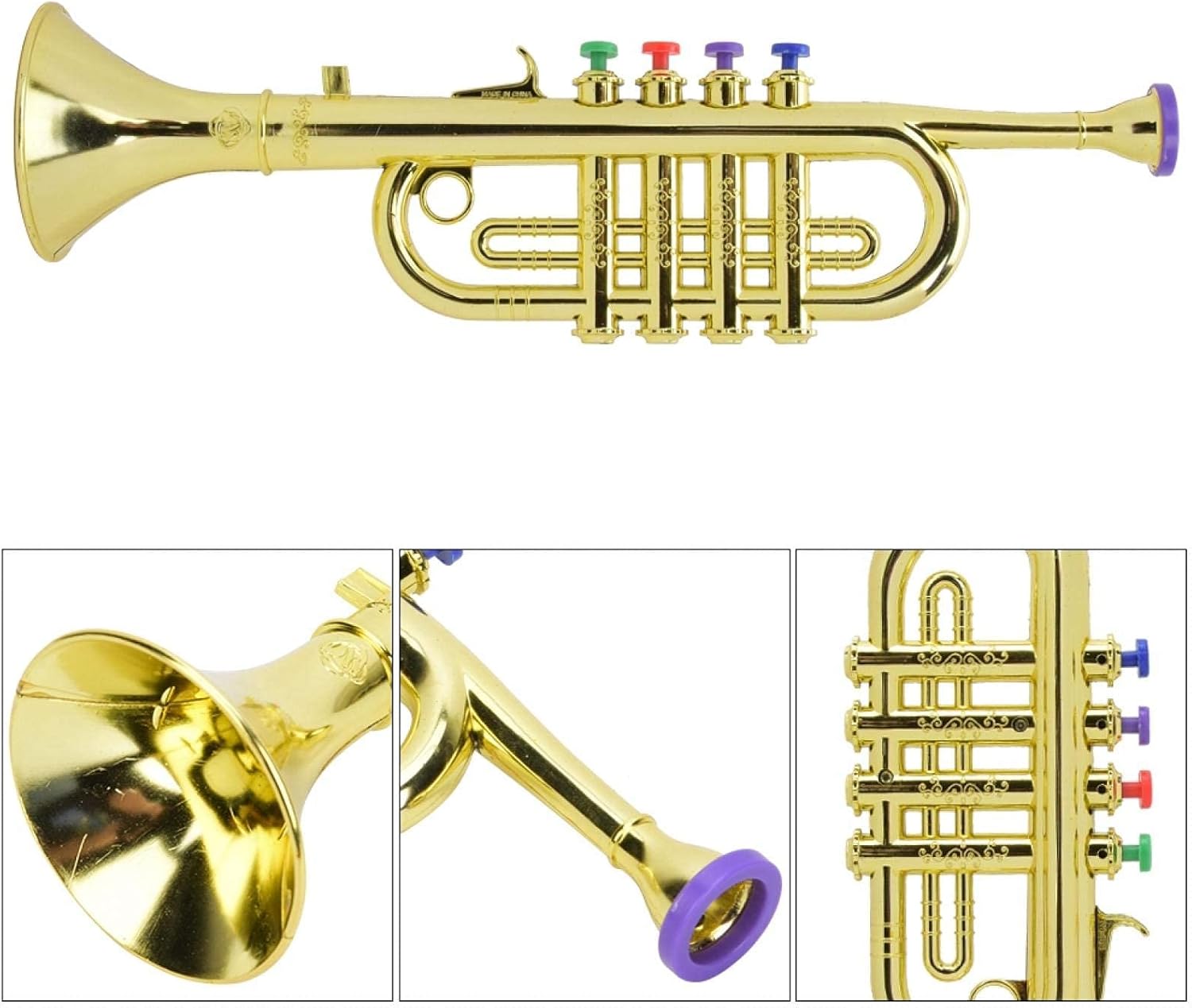 Golden Coated Trumpet, Kid Wind Instrument with 4 Color Keys Full ＆ Loud Sound Early Education Toy Plastic Trumpet Gift Easy to Learn for Boys, Girls : Toys & Games