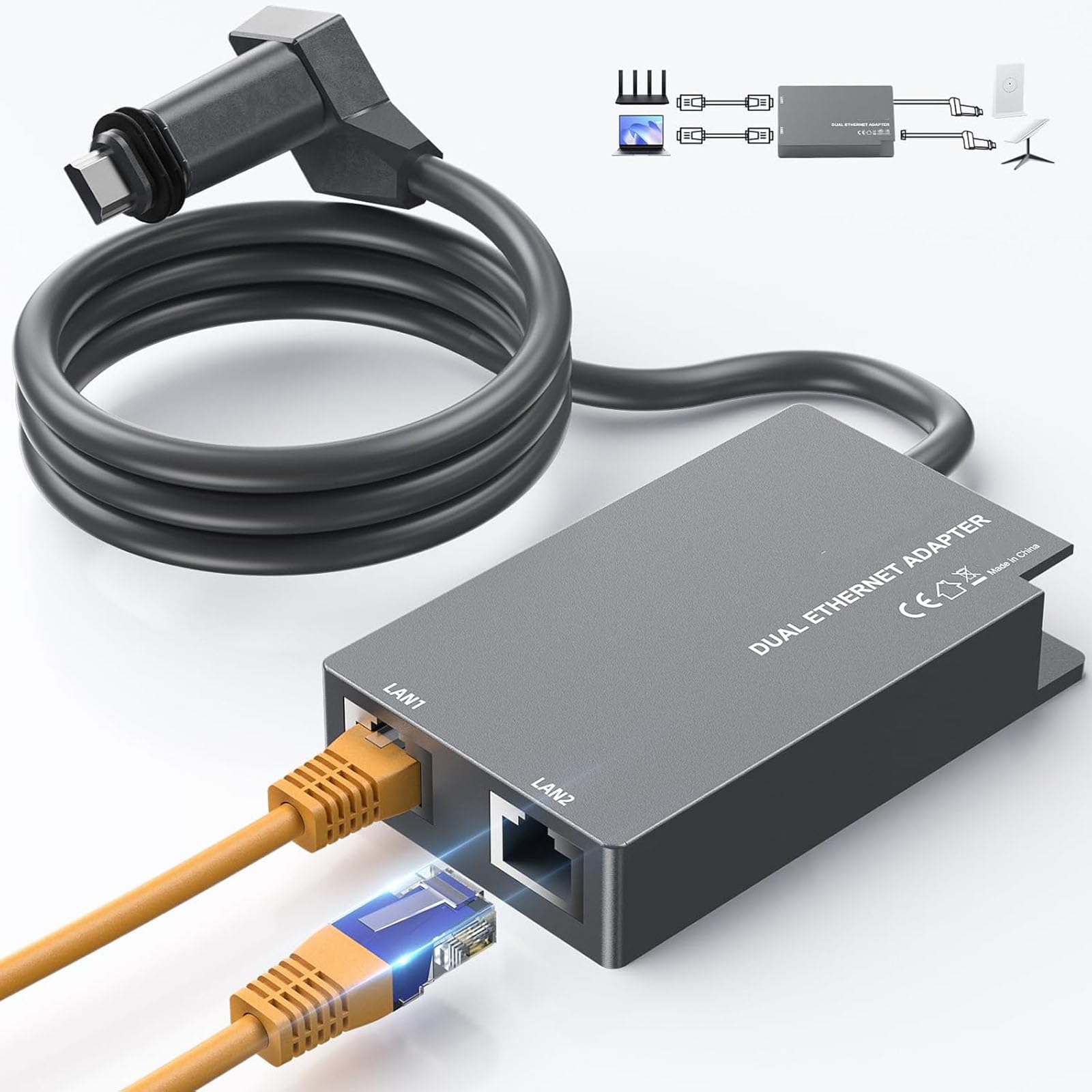 Adaptador Ethernet de 2 puertos, cable de Internet por satélite, red externa para Gen 2 a RJ45, accesorios de red de velocidad rápida, adaptador Ethernet