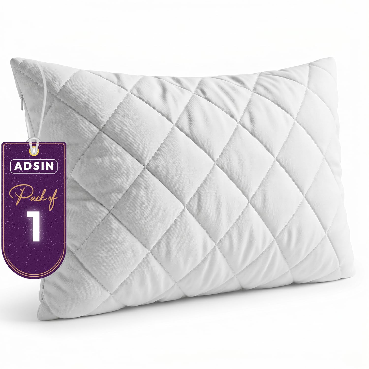 Adsin White Microfiber Pillows 1 Pack Hotel Quality Hypoallergenic, Dustmite Resistant & Breathable Cover, Soft & Supportive Bounce-Back Luxury Pillows For Stomach, Back & Side Sleep, Standard Size(19"X29")
