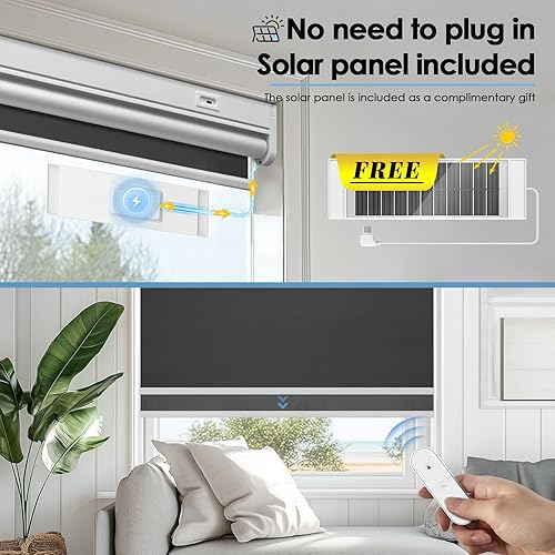 Miniatura 4 de Smart Motorized Blackout Roller Blinds with Remote & Solar Panel, Cordless Electric Shades, USB-C Rechargeable, Compatible with Alexa via Hub,