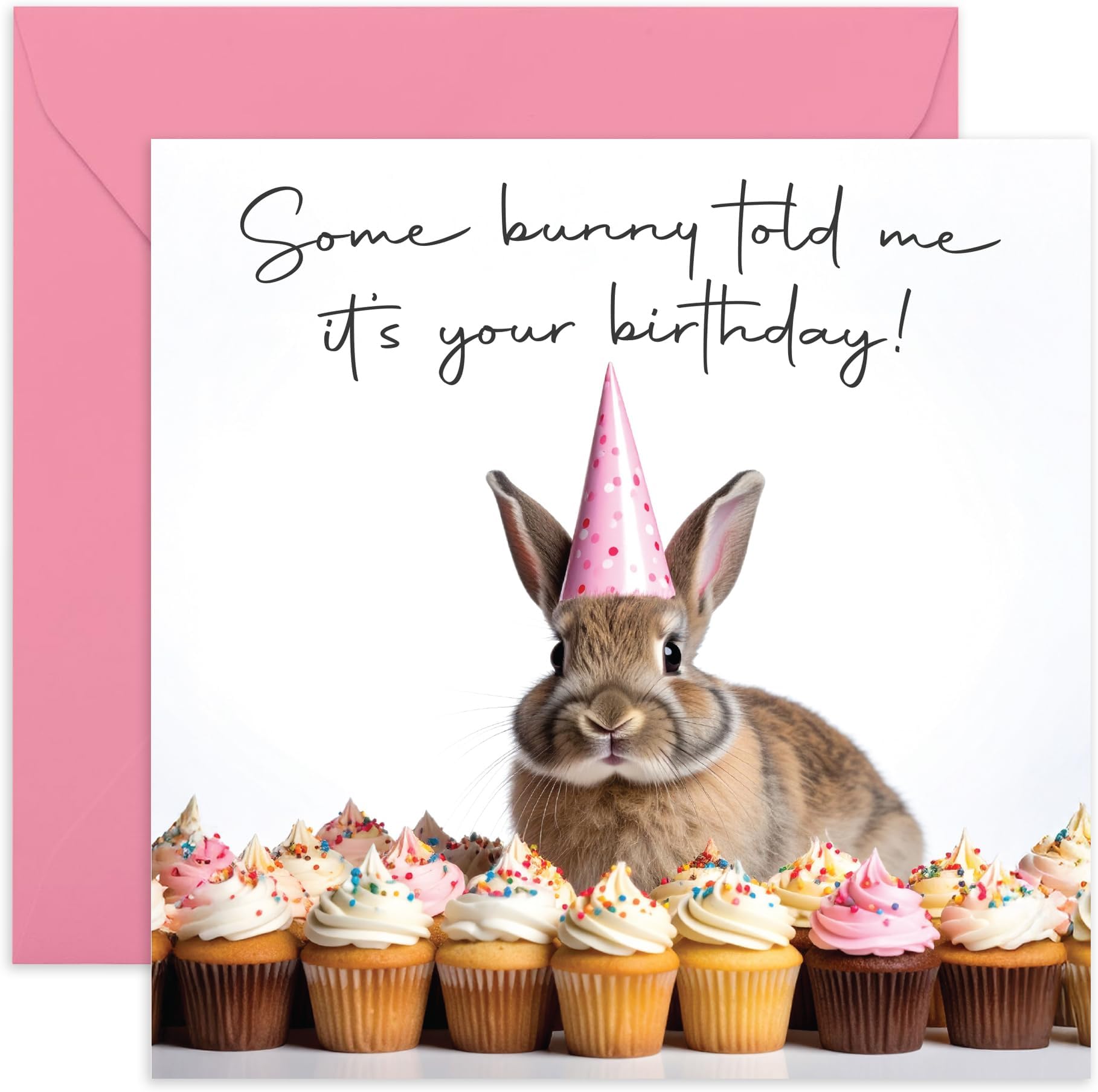 Cute Girl's Birthday Card – Bunny with Cupcakes – Adorable Animal Greeting Card for Her, Sister, Ladies, Women, Cousin, Stepsis, Neighbour, Bestie, BFF, Friend, Colleague - Comes with Stickers