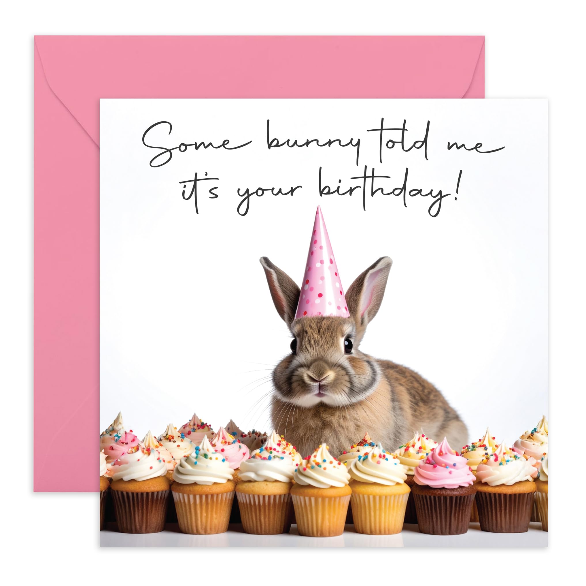 Cute Girl's Birthday Card – Bunny with Cupcakes – Adorable Animal Greeting Card for Her, Sister, Ladies, Women, Cousin, Stepsis, Neighbour, Bestie, BFF, Friend, Colleague - Comes with Stickers