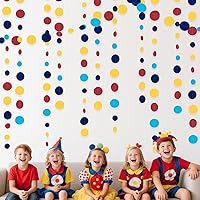 Vista 4 de Decoraciones de Fiesta de Puntos Circulares Rojos Azules Amarillos Guirnalda de Lunares Colgantes de Papel Serpentina de Lunares para Carnaval Circo