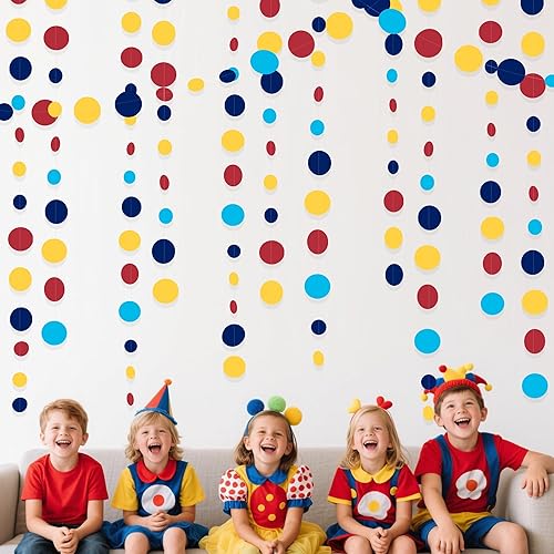 Miniatura 4 de Decoraciones de Fiesta de Puntos Circulares Rojos Azules Amarillos Guirnalda de Lunares Colgantes de Papel Serpentina de Lunares para Carnaval Circo