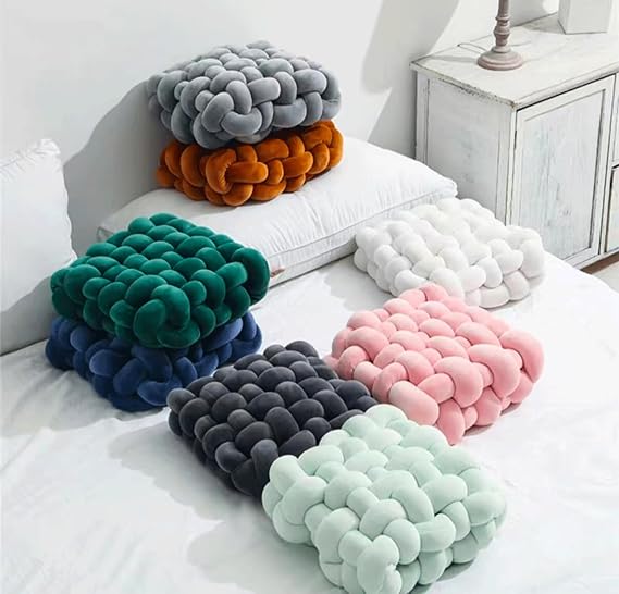Soft Throw Pillow, Large Decorative Cushion For Couch Sofa Bed Handmade Woven Square Knot Pillow(Size:30 * 33 * 12cm,Color:Dark Blue)