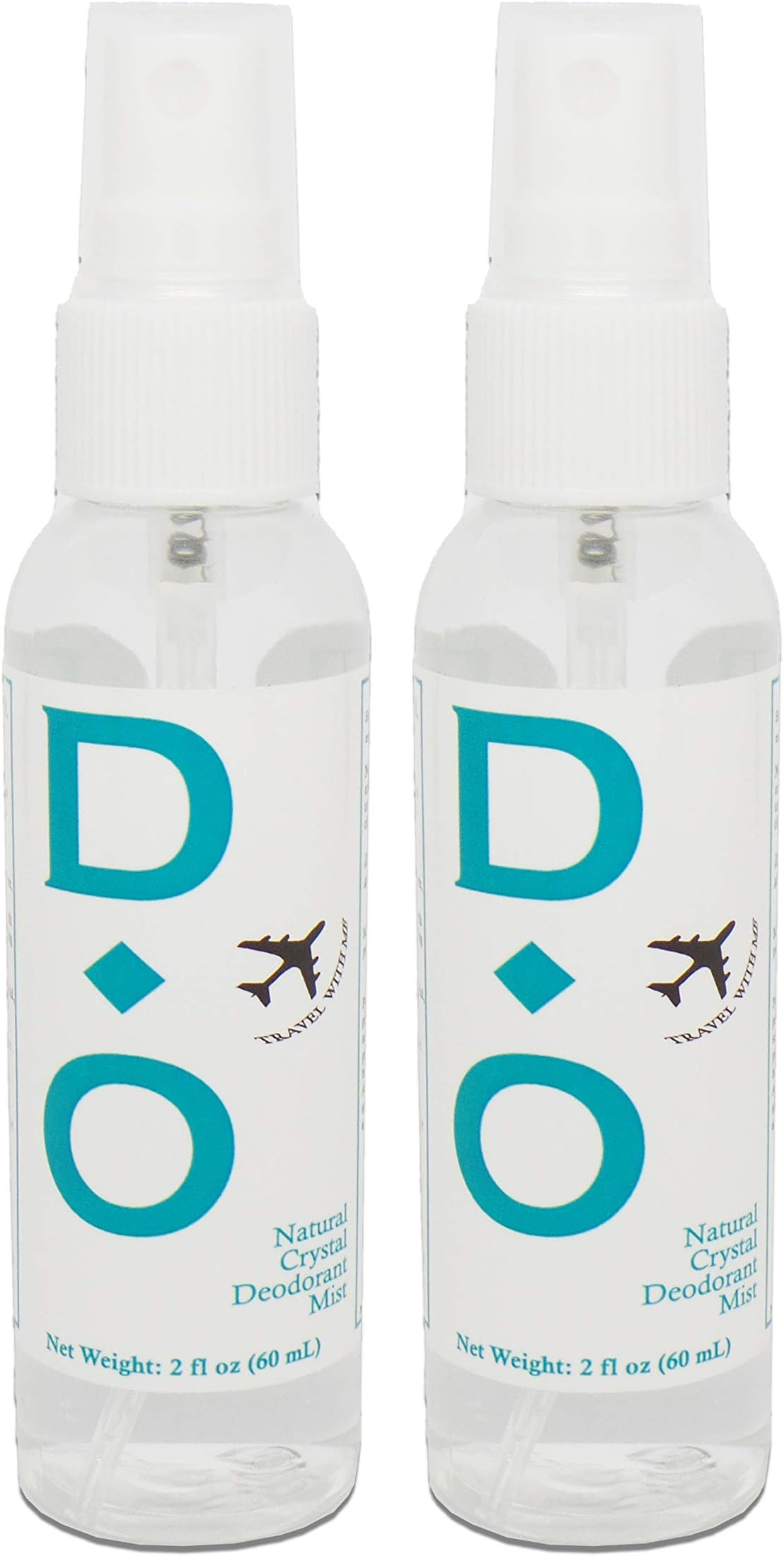 D-O100% Natural, Crystal Deodorant Mist - Mini Travel Size, 2 Floz, No Aluminum Chlorohydrate, Parabens, Propyls, or Other Chemicals (2 Pack)