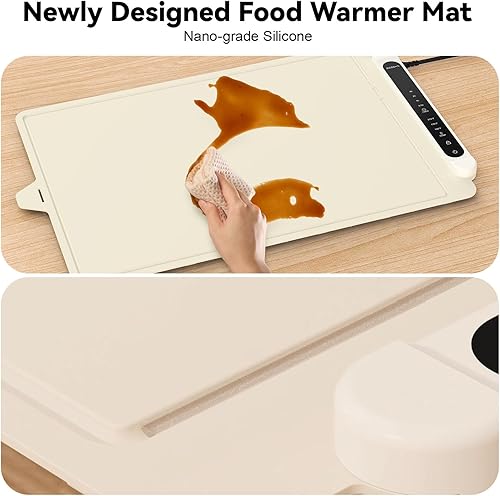 Miniatura 8 de Food Warming Mat Electric Tray: Adjustable Silicone Heating Pad with 3 Temperature Settings 4 Timer Function Portable Roll Up Hot Plate for Buffets
