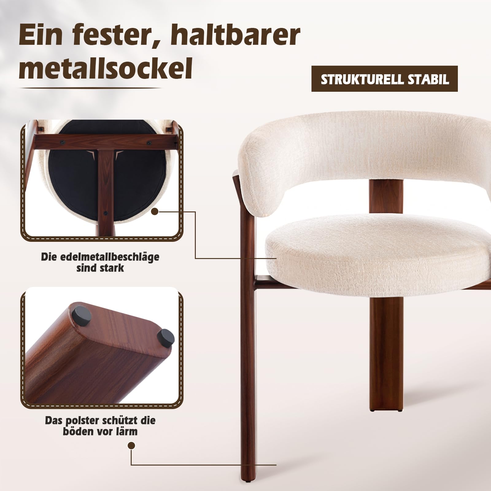 6er Set Esszimmerstühle Mid Century Modern: Gepolsterte Küchenstühle mit Ergonomischer Rückenlehne & Stabilen Metallbeinen - Komfortabler Loungestuhl für Esszimmer Wohnzimmer Café (Beige, 6er)