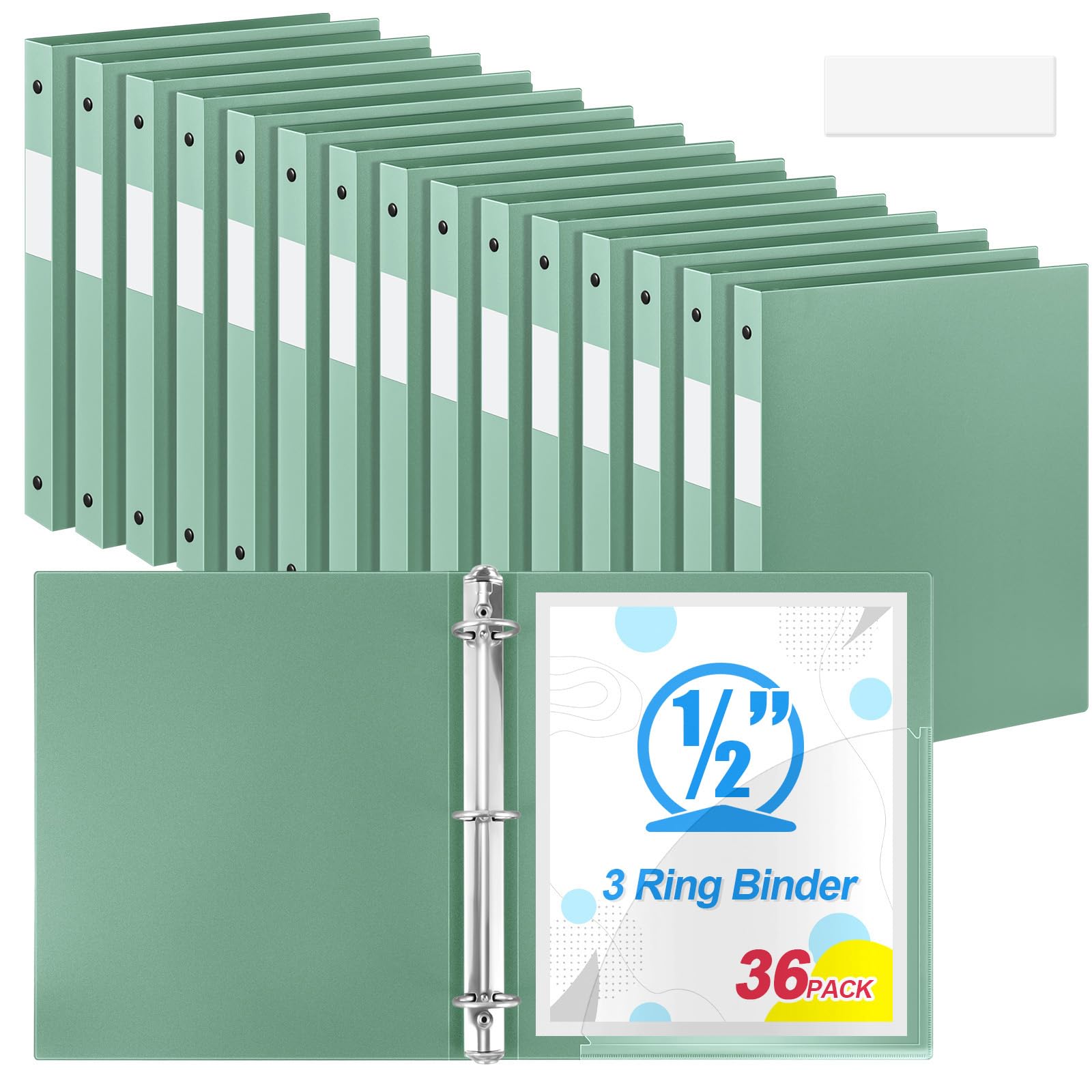 Henoyso 3-Ringordner, 1,27 cm, rund, passend für Briefgröße 8. 12,7 x 27,9 cm, flexibler Ordner aus Papier, Kunststoff, für 100 Blatt mit 1 Tasche, vielseitiger Organizer für Büro, Schule, Salbeigrün