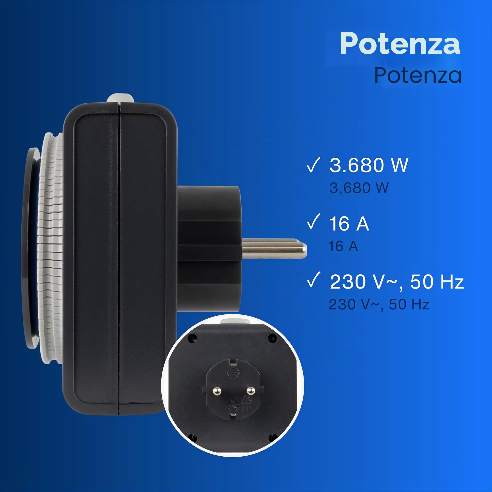 REV Timer presa – 24 ore formato 96 tempi a 15 minuti – presa timer meccanica, 230 VAC, max. 16 A/3680 W, antracite