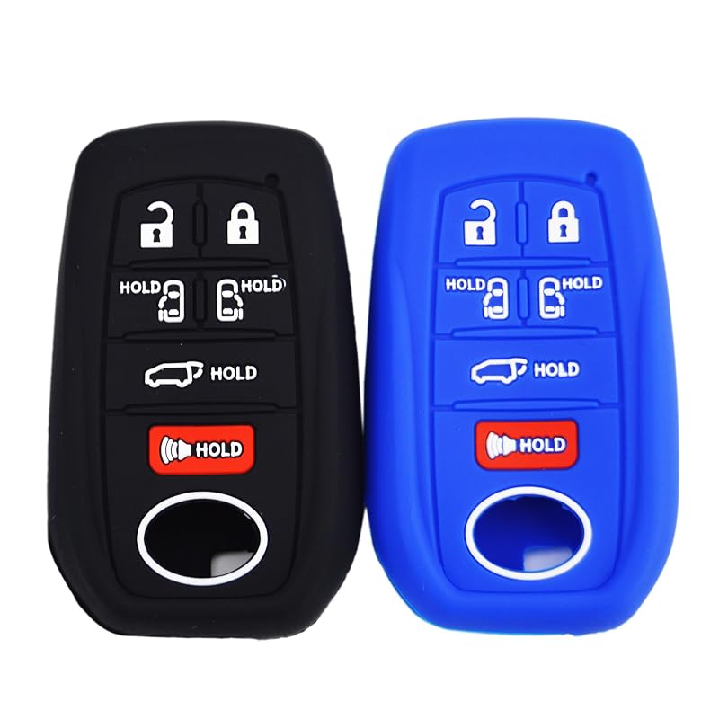 Capa de silicone para chave Toyota Sienna XSE AWD 2021 e 2022, 6 botões, preta e azul, kit com 2
