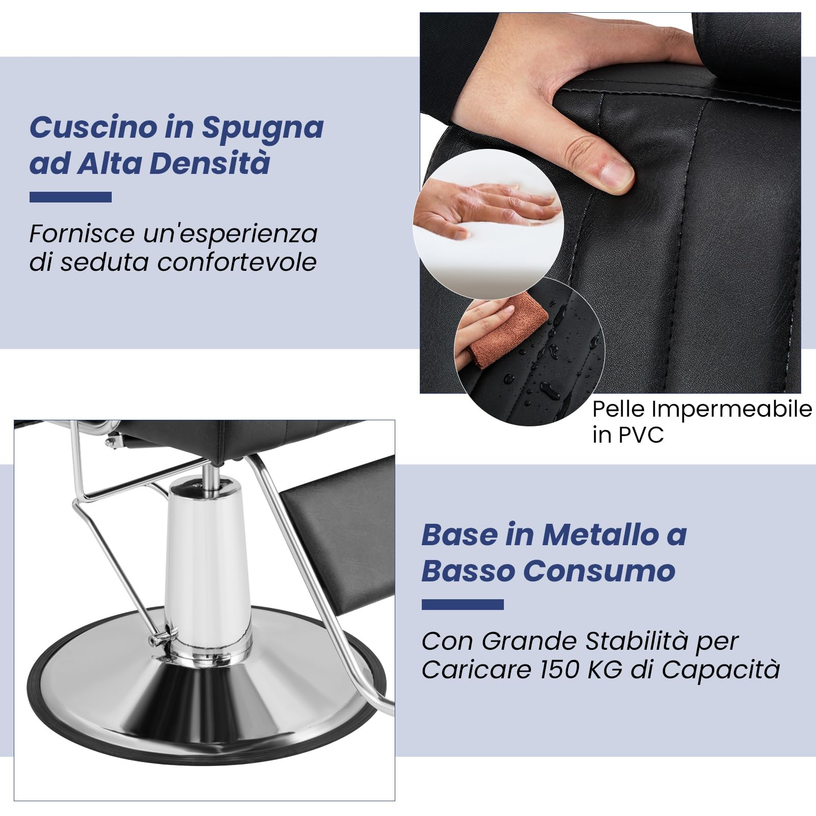 RELAX4LIFE Poltrona Parrucchiere, Sedia Barber 360° in Pelle PVC con Braccioli/Poggiapiedi, Schienale 100°-135°, Poggiatesta/Altezza Regolabile, Max 150KG per Salone (Nero, 106x60x(108-121) cm)