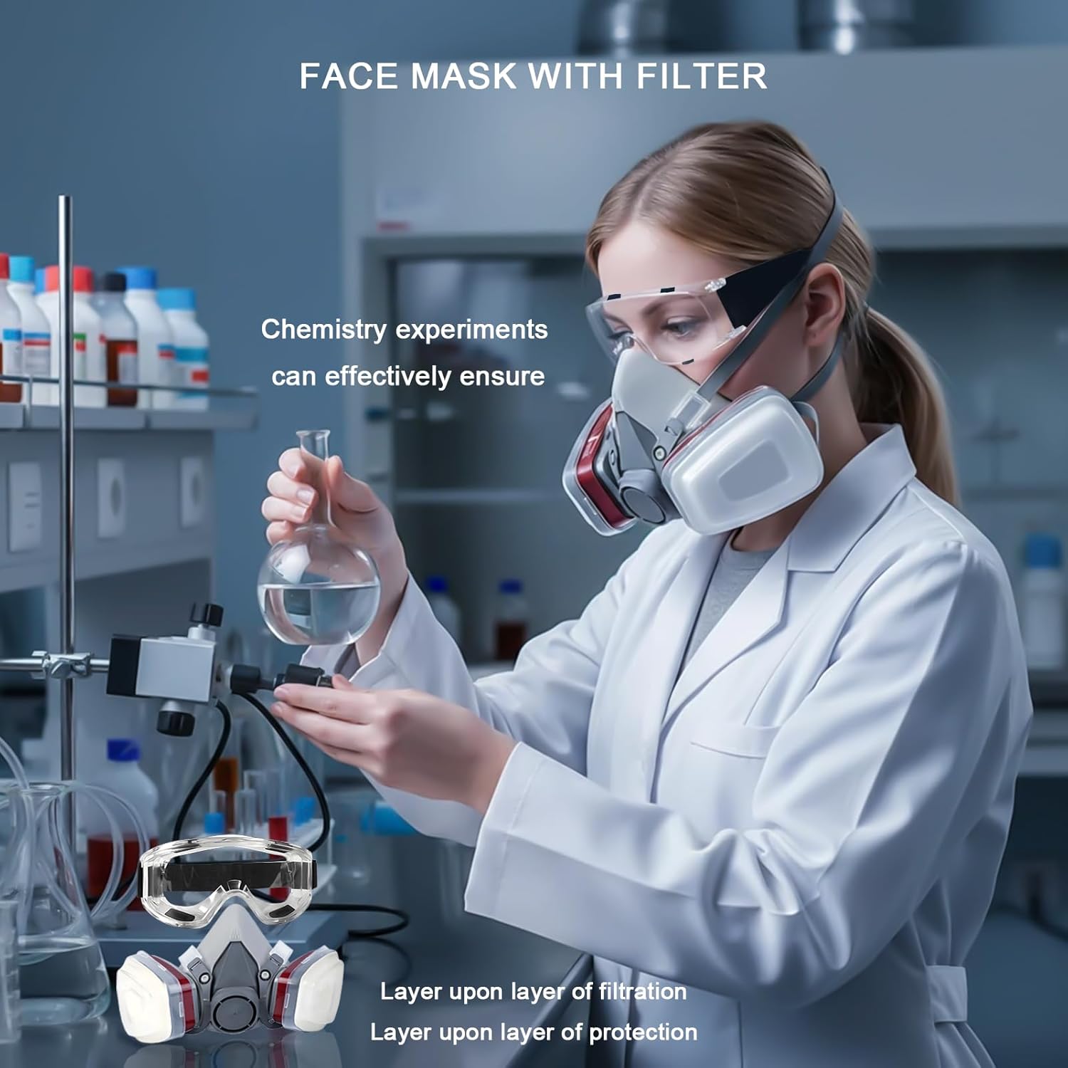 Aconite Respirator Mask with Filters and Safety Glasses, 20 Spare Dust Pads, Reusable Half Face Spray Paint Mask for Painting,Sanding,Welding,Woodworking,Dust and Construction