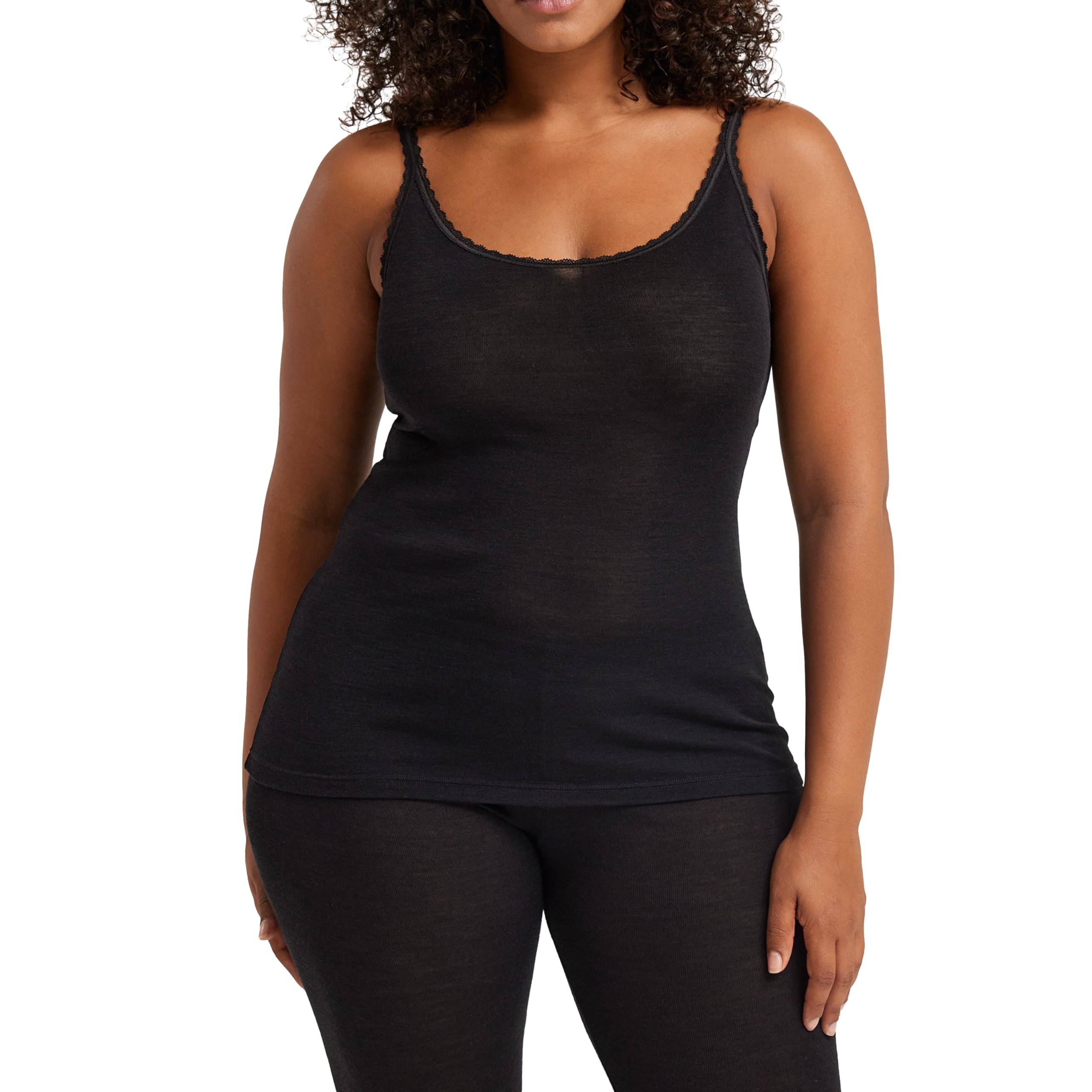 DILLING Women's Merino Wool/Silk Strap Top Black 10