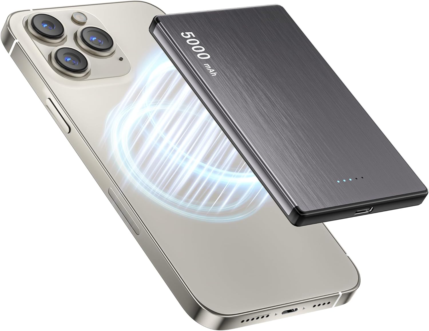 Magnetic Wireless Power Bank, 0.3" Ultra Slim PD 20W Portable Phone Charger Fast Charging, 5000mAh Battery Pack with USB C Cable, Powerbank for iPhone 16 Pro Max 16 Pro/17/16/15/14/13/12 Samsung
