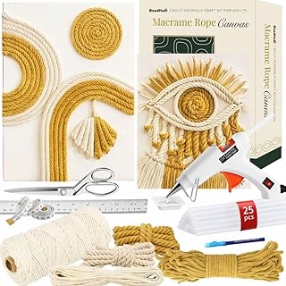 DIY Rope Canvas Kit for Beginners - Complete Macrame Ropes Supplies & Tools | DIY Macrame Art Wall Hanging Decor Starter Set, Craft Kits for Adults, Boho Wall Art Aesthetic Home Decoration (Khaki)
