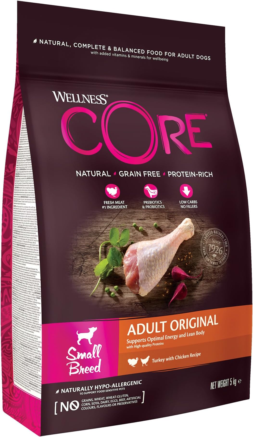Original 5 kg, Chicken & Turkey – Dry Dog Food for Small Breeds, Grain-Free, Natural, Hypoallergenic, Protein-Rich, High Meat Content, Supports Optimal Energy & Lean Body
