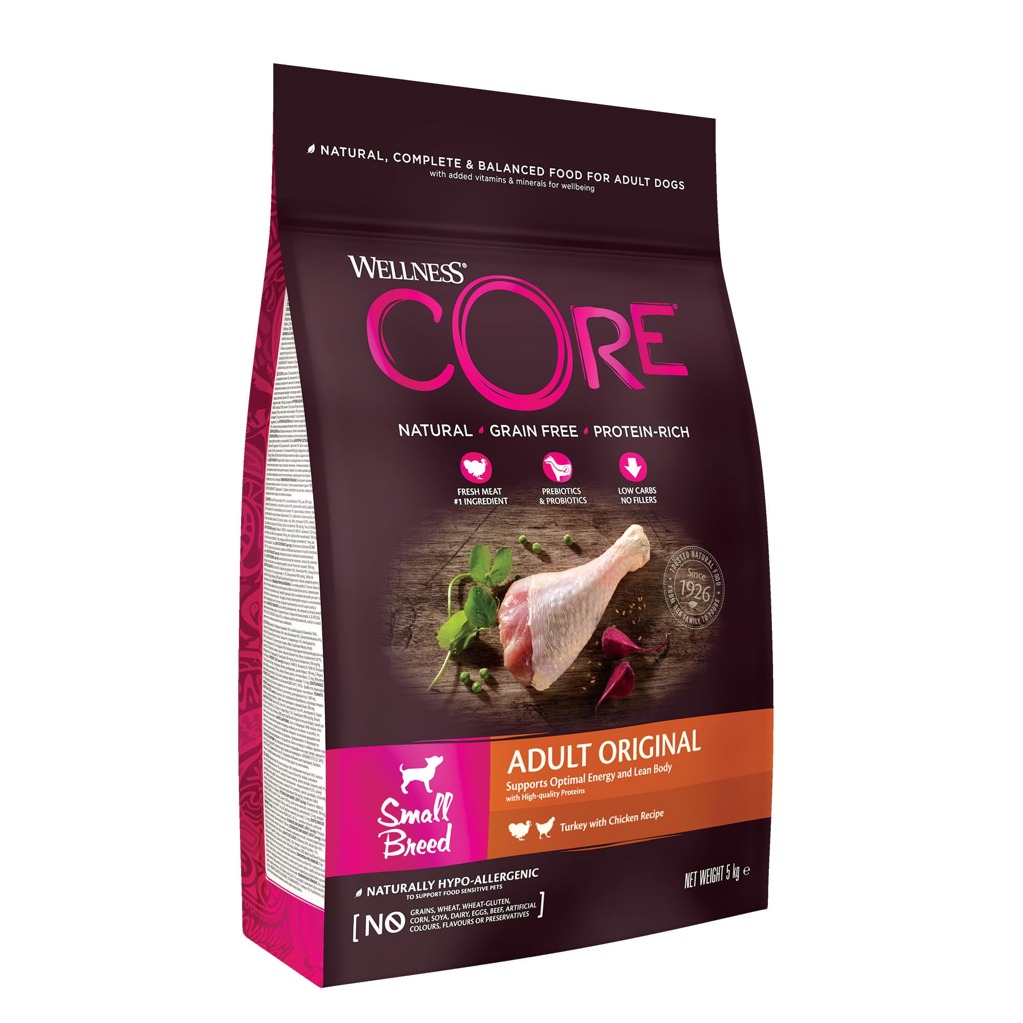 Wellness CORE Small Breed Original, 5kg, Chicken & Turkey, Dry Dog Food for Small Breed Dogs, All-Natural, Grain-Free, High Meat Content, Protein-Rich, No Added Sugar