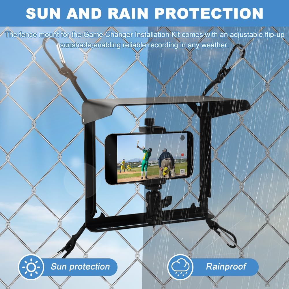 Cell Phone Fence Mount Shade Game Changer Mounting Kit Fit with Phone and Other Action Cameras for Recording Baseball,Softball and Tennis Games(Color:Black)