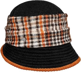 Lierys Asym Brim Bucket Hat Wool Blend Handmade Asymmetric Design Checkband Made in Italy Women Autumn Winter