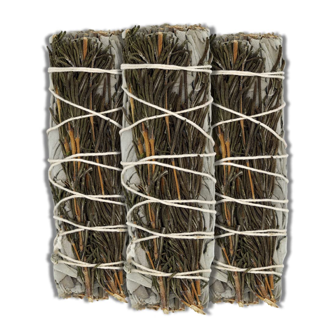 Rosemary Sage - 3 Spiritual Smudge Stick Bundles for Smudging, Healing and Ritual | Hand-Tied White Sage and Rosemary Incense Sticks to Cleanse Negativity | 4 Inch