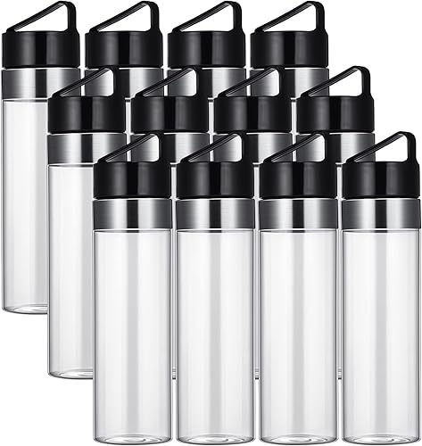 Zopeal Paquete de 12 botellas deportivas de plástico con tapas a prueba de derrames, reutilizables, transparentes, de 24 onzas, botella de agua a
