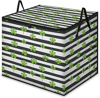 XL Large Clothes Storage with Lid Handle, St Patricks Day Large Thick Clothes Blanket Storage Containers for Organizing Bedroom Closet Comforter, Organization Storage, Irish Shamrock Green