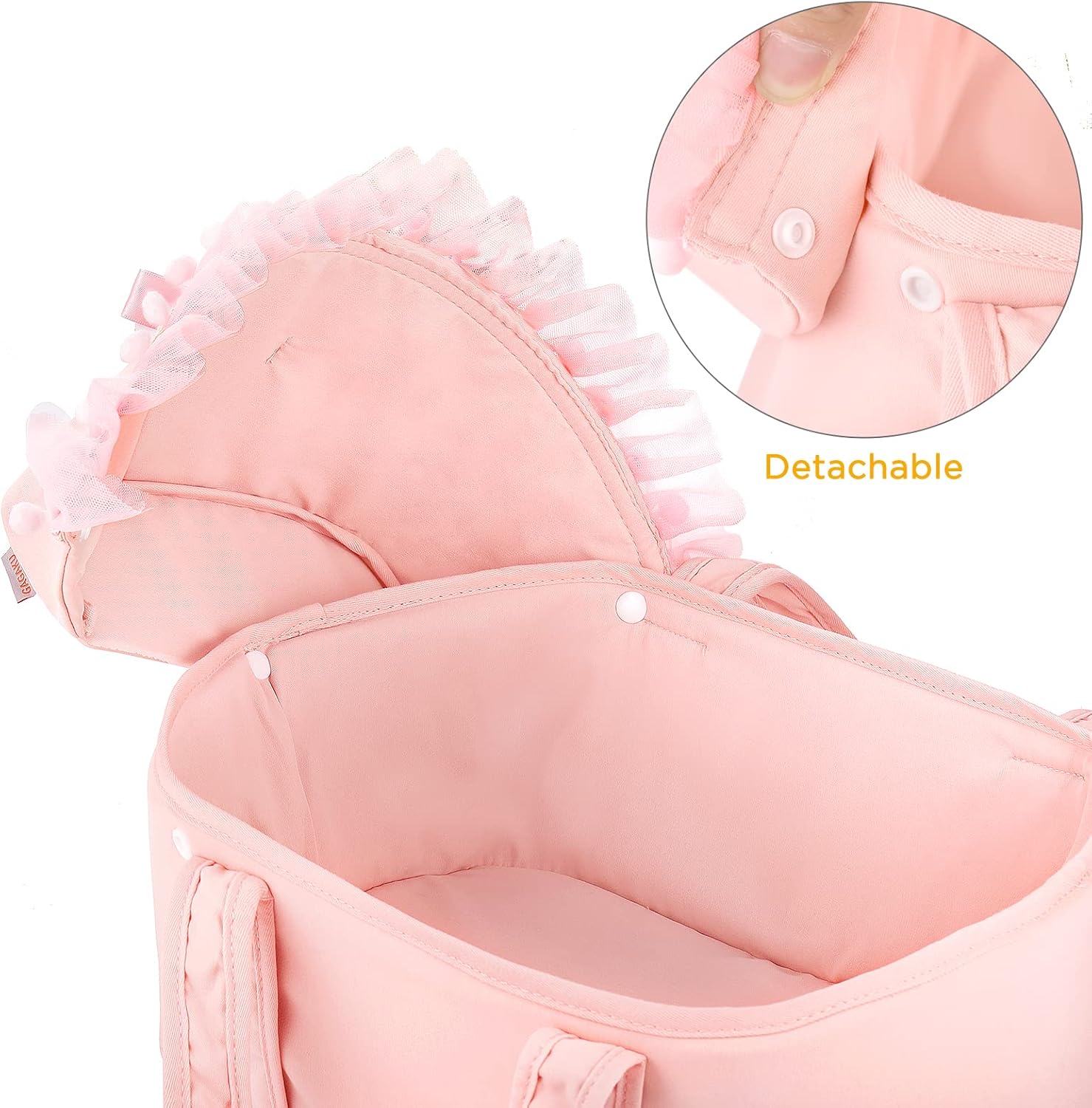 Color Pink GAGAKU Baby Doll Bassinet, Doll Carrier Doll Carry Cot Set with Canopy and Pillow Blanket for 9 10 11 12 Inch Dolls Stuffed Animals - Pink