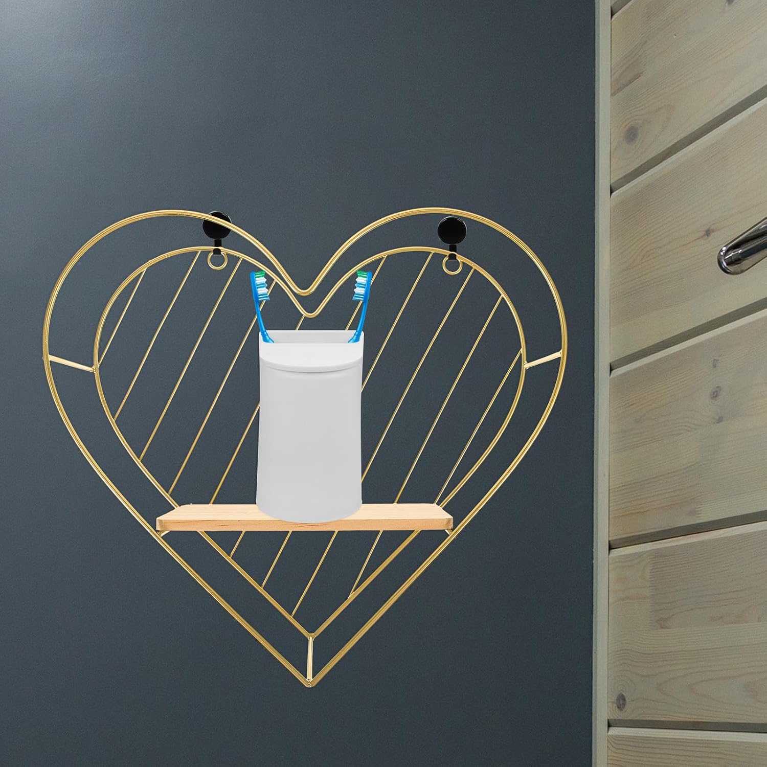 COHEALI Nordic Style Heart-Shaped Iron Wall Shelf with Base Modern Wall Decor Rack for Bedroom Practical Storage for Small Items Like Plants Toiletries Cozy and Compact Design image 2