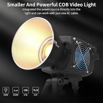 ZHIYUN MOLUS B300 300W COB LED Video Light and K1 Cable Remote Controller 2700K-6500K CRI 95+ TLCI 97+ 63200 Lux/1M Silent Continuous Output Lighting for Photography Studio Film Light
