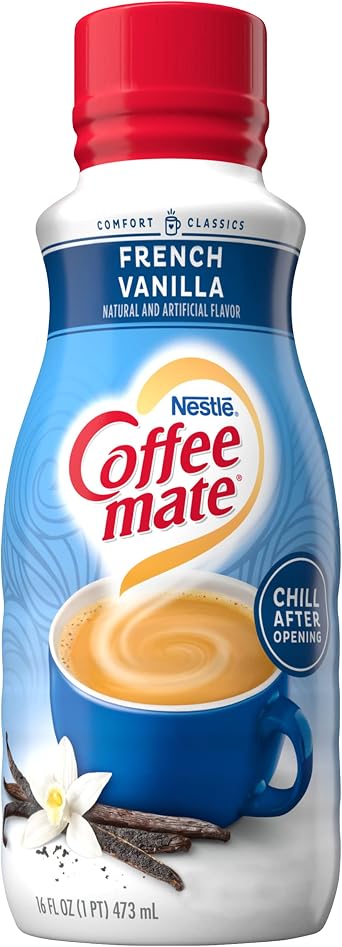 Coffee-mate Liquid Coffee Creamer, French Vanilla, 16 oz., 6 Count | Shelf stable non-milk coffee maker, French vanilla, gluten-free, 6 x 16 fl oz, 192 servings