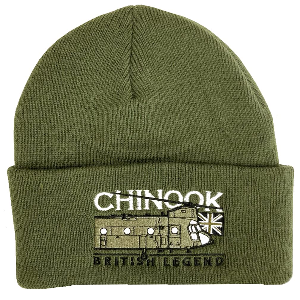 The Wooden Model Company Ltd CH-47 Chinook Woollen Beanie Hat | British Army Main Battle Tank Embroidered (Green)