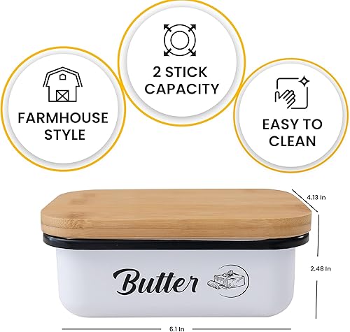 Miniatura 2 de Recipiente de mantequilla  Mantequera grande de lata esmaltada con tapa para encimera  Mantequillera con tapa para refrigerador  Mantequillera