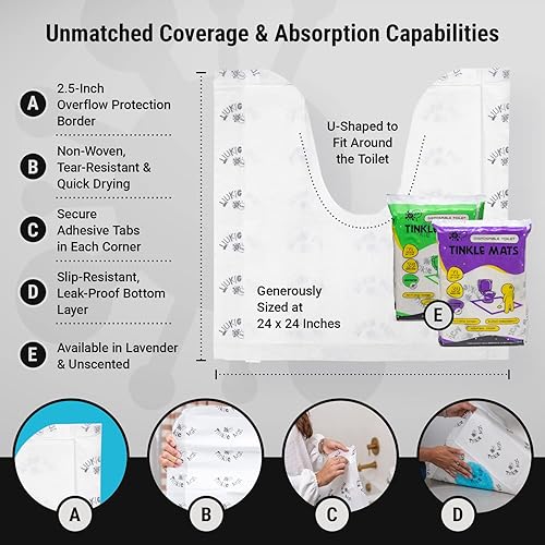 Miniatura 5 de Tinkle Mat - Tapete desechable para inodoro  Super absorbente, tapete desodorante para inodoro para baño en forma de U  ideal para entrenamiento de