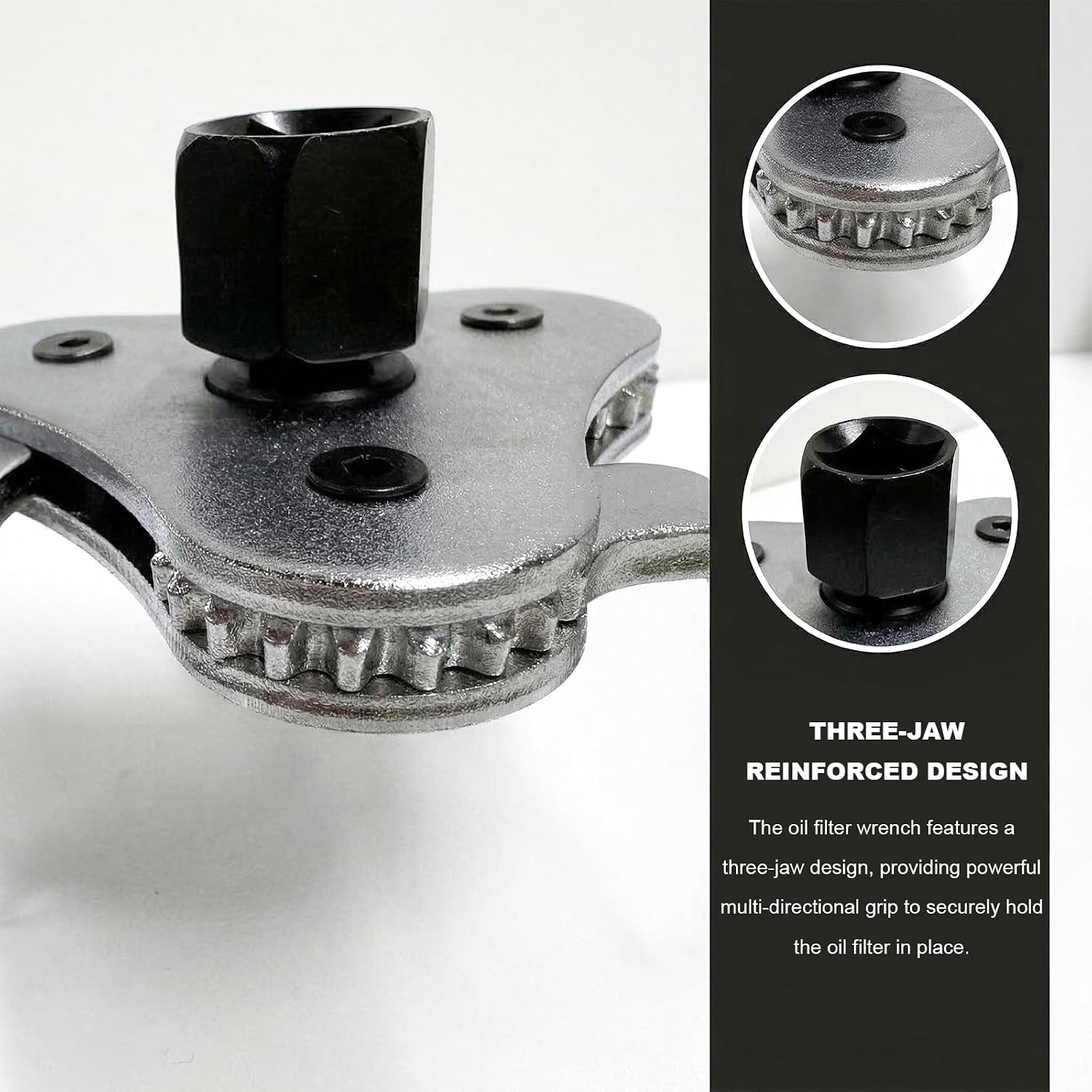 Adjustable Oil Filter Wrench Tool, 3-Jaw 2-Way Auto Oil Filter Removal Tool from 1.9 Inch to 3.6 Inch, 1/2" Drive Engine Filters Remover Disassembly Tools for Cars Trucks SUVs