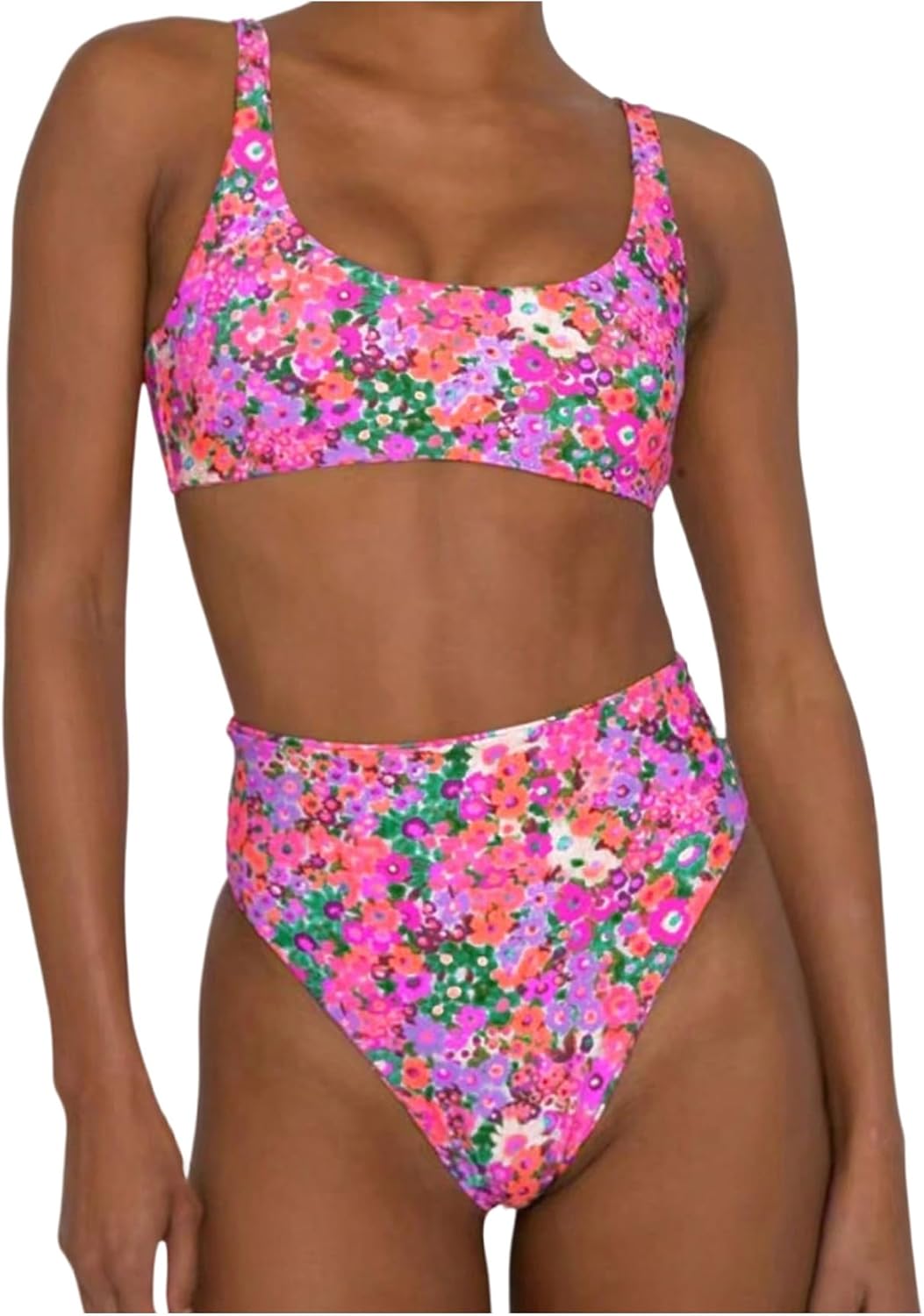 Women's 2 Piece Ditsy Floral Bikini Set Scoop Neck High Waisted Swimsuits