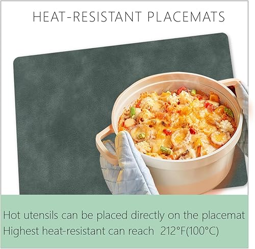 Miniatura 2 de Juego de 6 manteles individuales de piel sintética con esquinas redondeadas, impermeables y lavables, resistentes al calor, reutilizables para