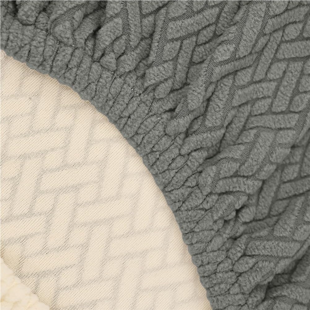 Striped Jacquard Stretch Dining Chair Cover with Arms 1/2/4 Piece, Soft Washable Anti-Slip Slipcover for Curved Back Wingback Accent Chairs, Protective Armchair Cover(Beige and Grey,4PCS)