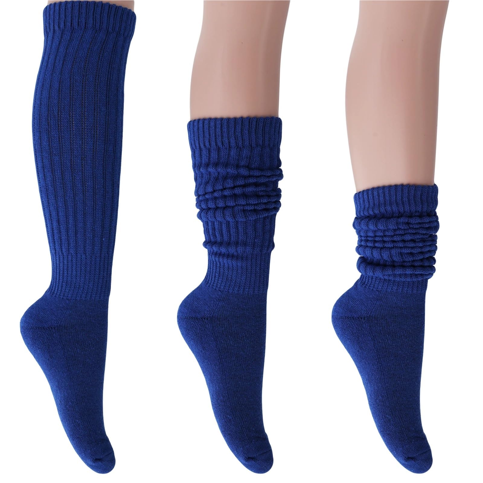 Calcetines anchos gruesos azul real for mujer, tallas 5 a 10, 3 pares Para Niñas y Mujeres