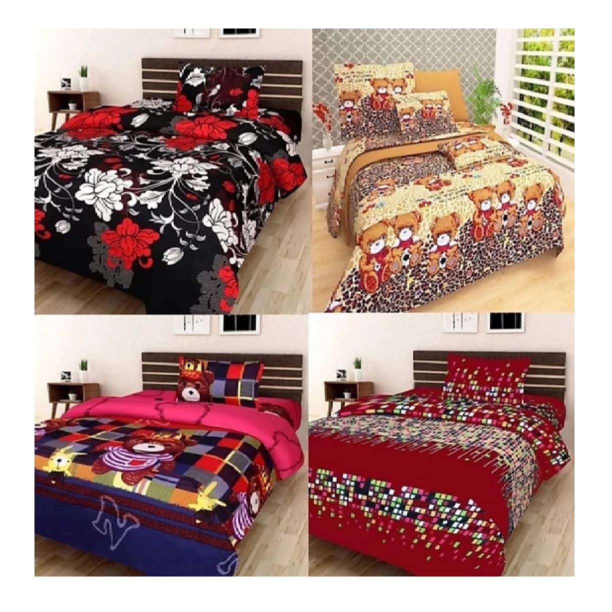ELSTONE HOME Microfiber Kids Room Single Bedsheet Combo of 4 Bedsheets with 4 Pillow Covers (B08D8S4VD7) Amazon Price History, Amazon Price Tracker