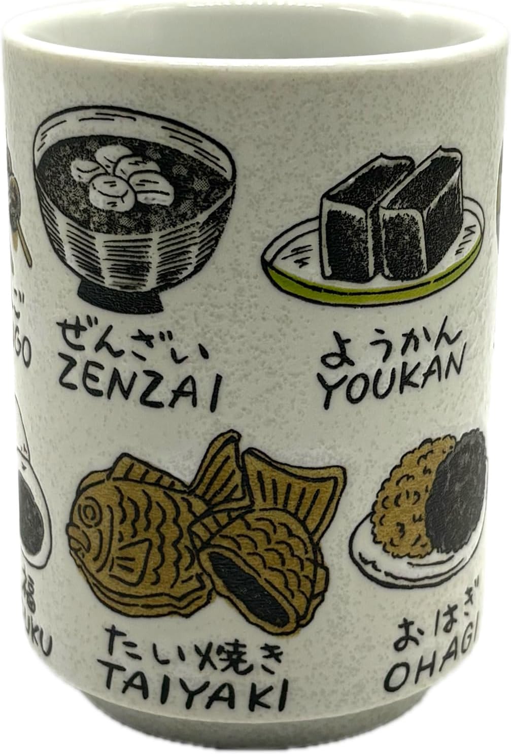 野口熊太郎茶園 Japanese Tea Cup, Sushi Yunomi, 9.1Fl oz, Mino Ware, Ceramic, Printed Wagashi Japanese Sweets
