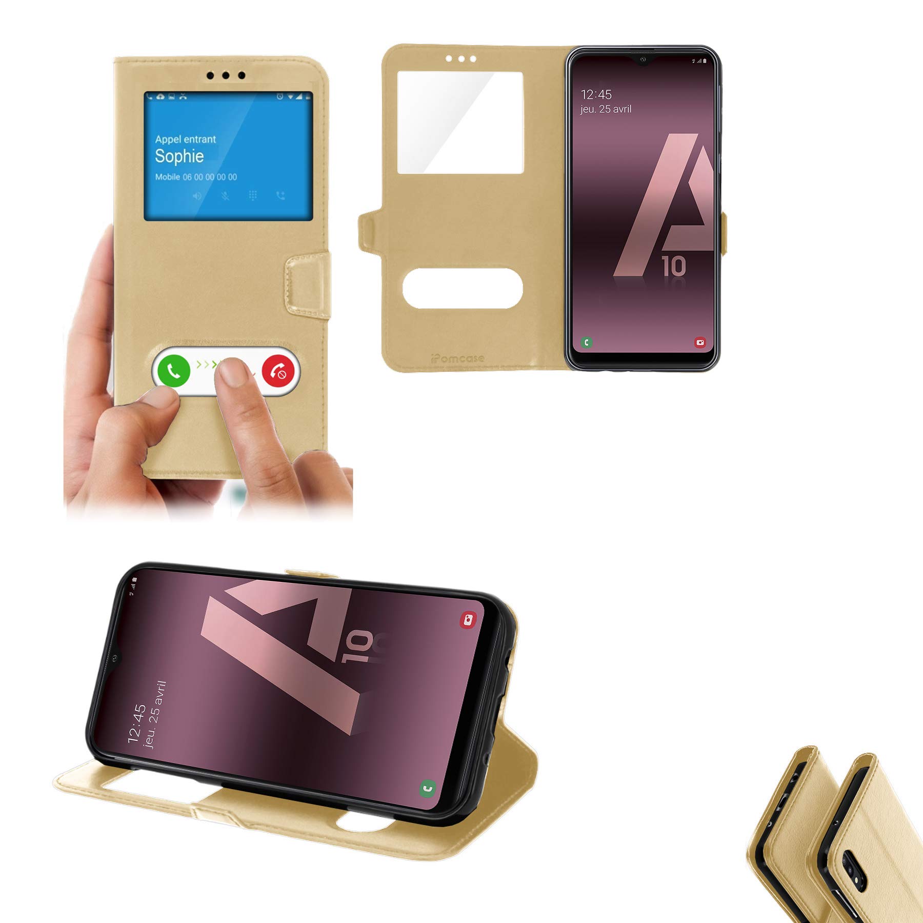 iPOMCASE Coque Fenêtre Décrochage Appel pour 6.2" Samsung Galaxy A10, Or