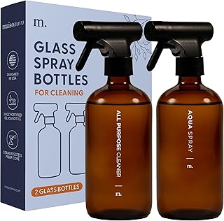 MAISONOVO Glass Spray Bottle | 16.9 fl oz Amber x 2 with 16 Labels