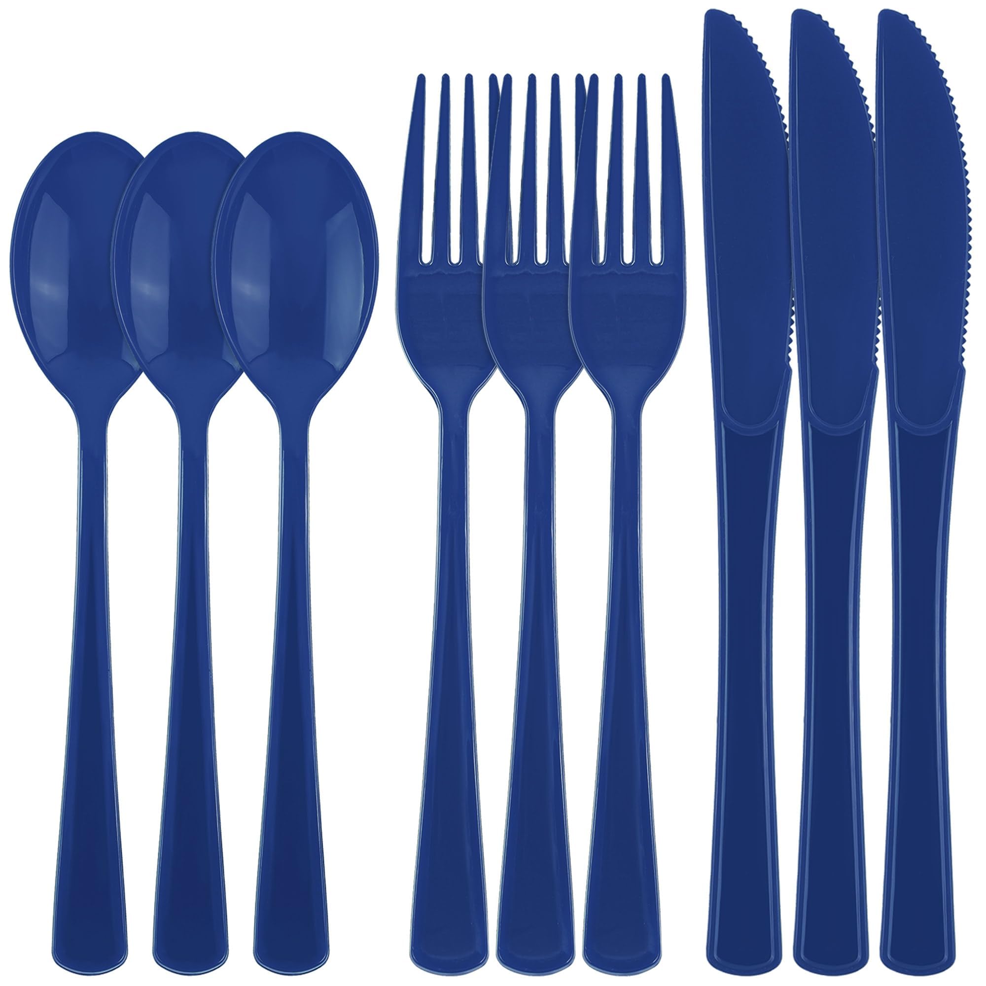 Kochorie 300 Pieces Dark Blue Plastic Silverware with Spoons Forks Knives