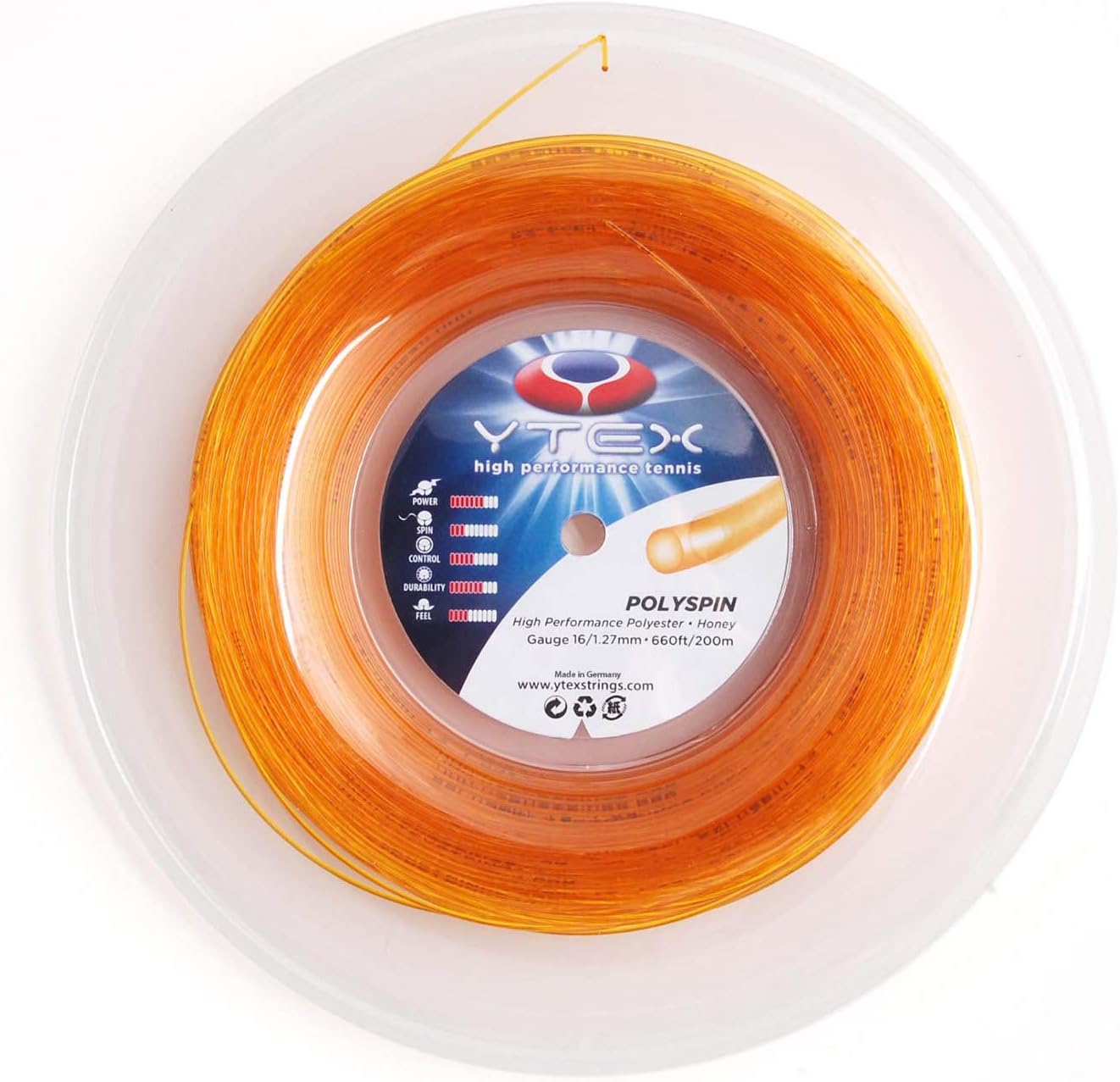 YTEX Polyspin Honey Tennis Racquet String Reel (16 Gauge, 1.27mm
