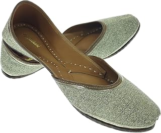Fulkari Women Tansy Gold Genuine Soft Leather Embroidered Jutis | Bite and Pinch Free Jutti | Punjabi Formal Juttis | Gir... Price In India