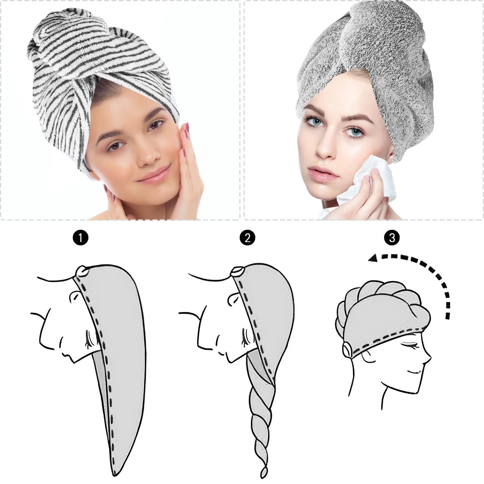 Asciugamano per capelli, in microfibra, super assorbente, a