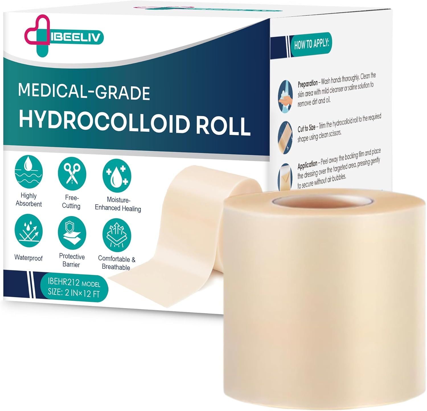 Hydrocolloid Roll for Wound Care – Medical Grade Hydrocolloid Bandages, Cut-to-Size Self-Adhesive Patch Dressing, Waterproof Tape for Burns, Blisters, Acne, First Aid Kit (Blue, Large)